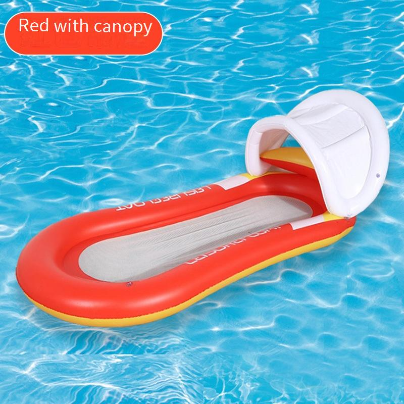 Inflatable Pool Lounge With Canopy Reclining Backrest Foldable Floating Bed With Storage Net Multi-Position Sun Shade_voghion.com