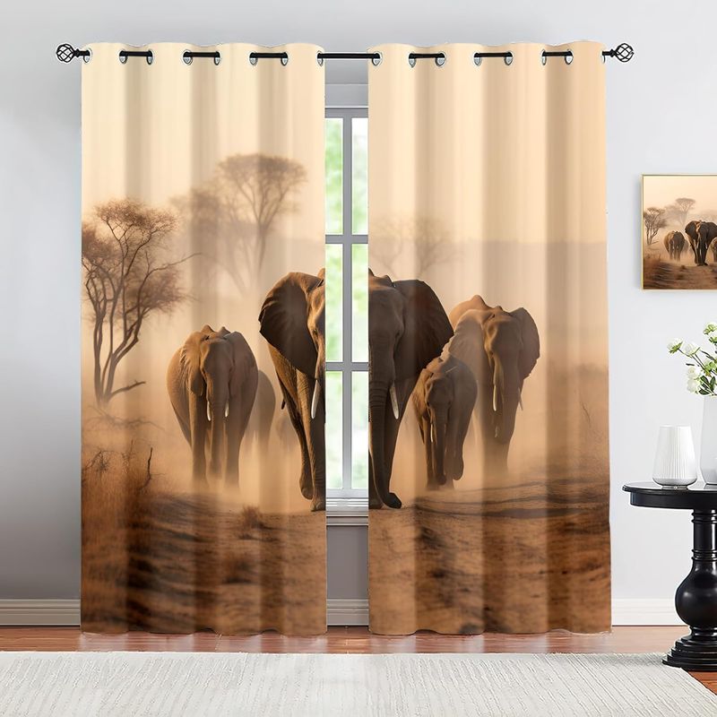 African Elephant Blackout Curtains Nature Migration Animal Forest Patterned Curtains Thermal Insulated Blackout Curtains For Banquet Hall Theater ﻿_voghion.com