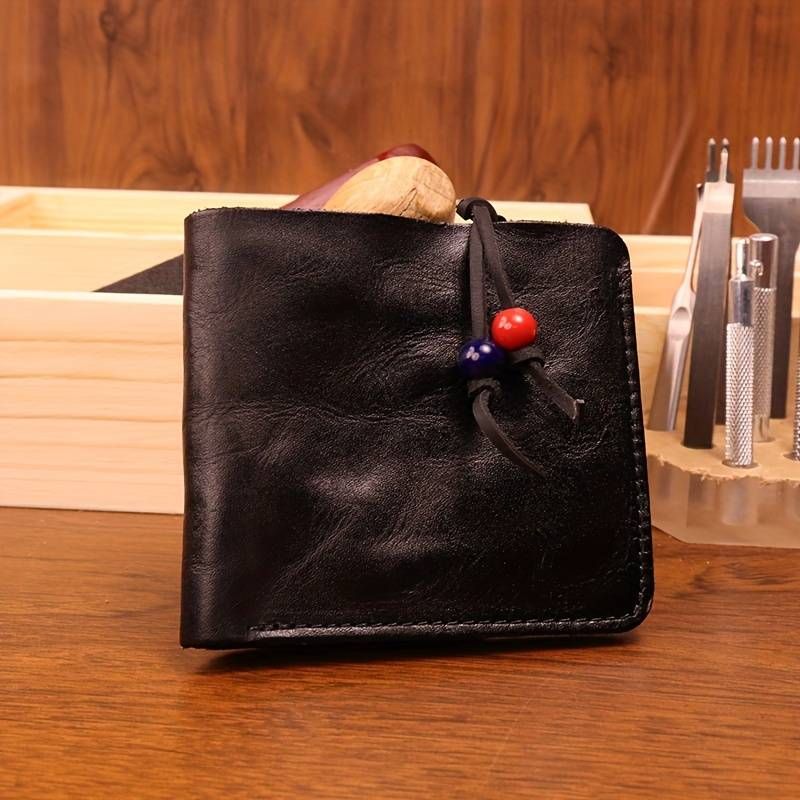 Portefeuille en cuir tanné végétal, fait main, vintage, effet vieilli, pour homme, porte-cartes et porte-monnaie_voghion.com