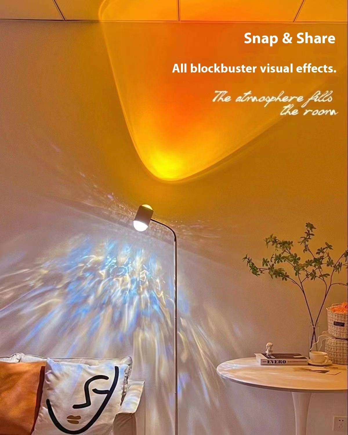 Upgraded Sunset Wave Projector Light - 30W USB-Powered LED Mood Lamp With Remote Control, Black Stand For Bedroom, Salon, And Photography Background_voghion.com