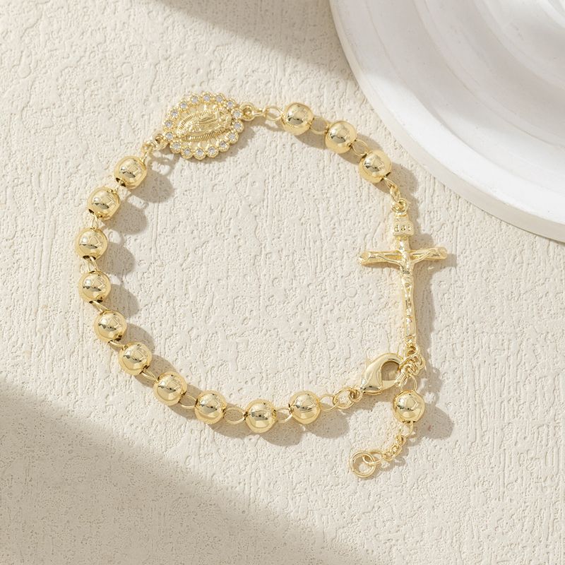 Cross Micro Pave Bead Chain Inlaid Diamond Women's Copper Gold Bracelet Light Luxury High-end Jewelry Gift_voghion.com