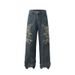 Herrenbekleidung Denim Applikation Stickerei Raw Edge Washed Distressed Jeans Herren High Street Retro Loose Wide Leg Hose_voghion.com