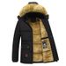 Herren-Winterjacke mit Fleecefutter und Kapuze, warmer, wattierter Mantel für Papa, locker sitzende Oberbekleidung in Übergröße für ältere Herren (Schwarz/Blau/Armeegrün)_voghion.com