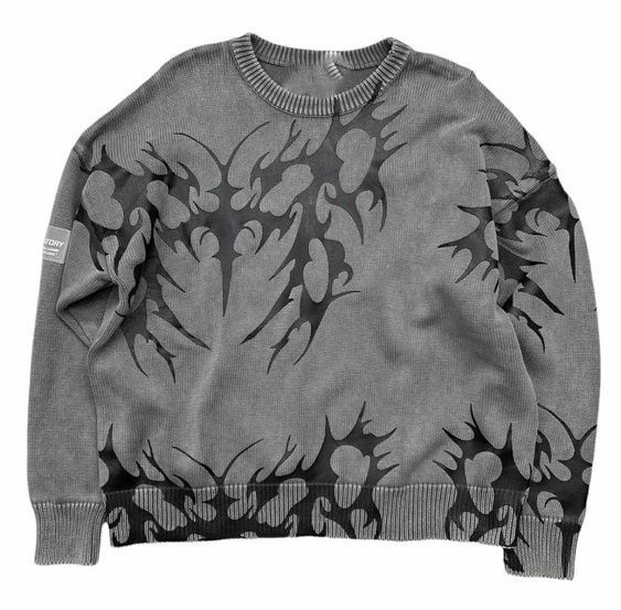 Y2K Dark Aesthetic Retro Knit Sweater - Oversized Streetwear Pullover With 3D Graphic For Men & Women_voghion.com