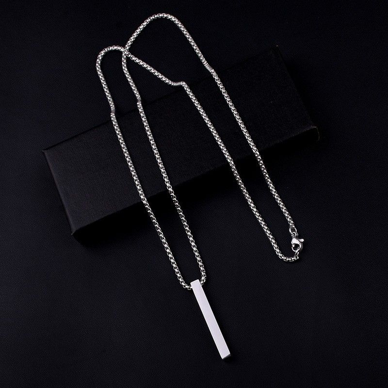 Collana con pendente a colonna in acciaio al titanio lucidato, stile semplice e freddo, lunga striscia incisa, catena per maglioni da uomo e da donna_voghion.com