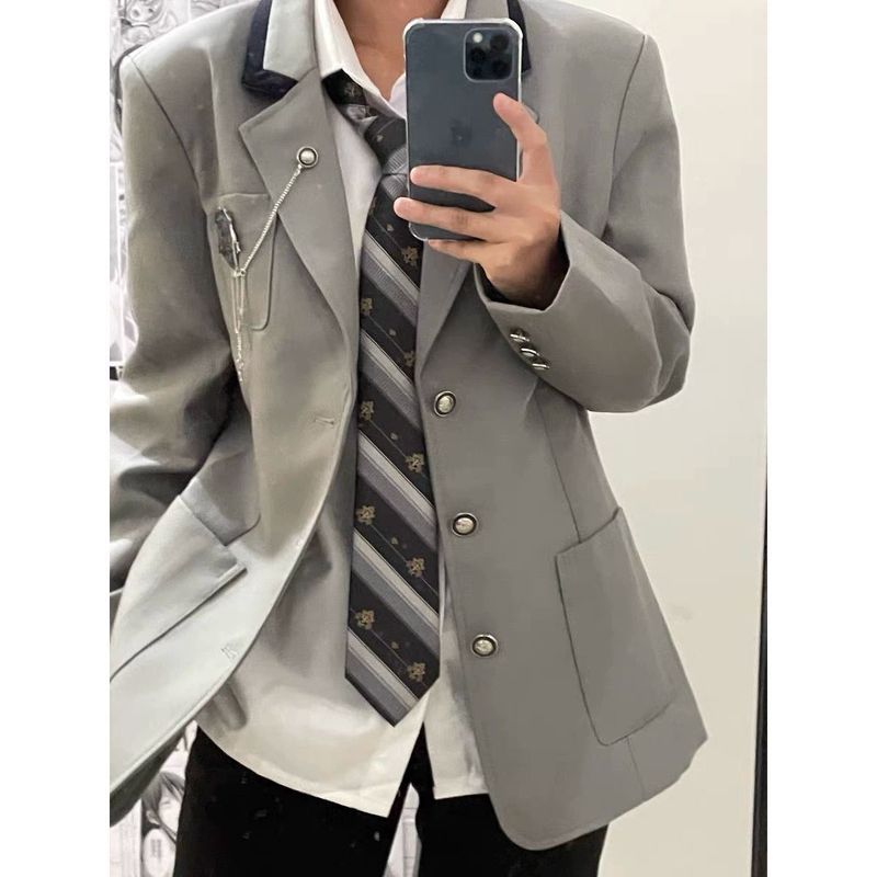 CT Academy Style DK Men's Gray Suit Set Passionate High School Uniform Cool High-end JK Blazer Jacket_voghion.com