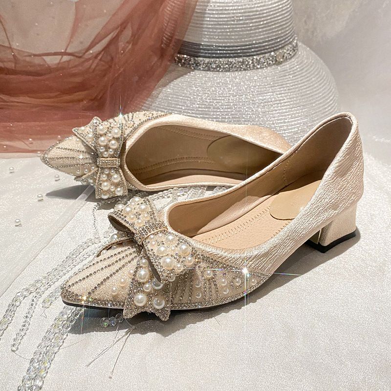 Pantofi damă, pantofi cu toc înalt și fundă ascuțită, pentru femei, pantofi noi cu talpă moale și perle de cristal, pantofi cu lingură, pantofi pentru domnișoare de onoare cu strasuri_voghion.com