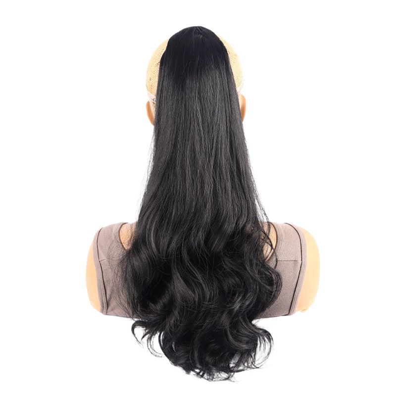 Synthetic Clip-in Ponytail Wig Black Slightly Curly Layered Curly Ponytail_voghion.com