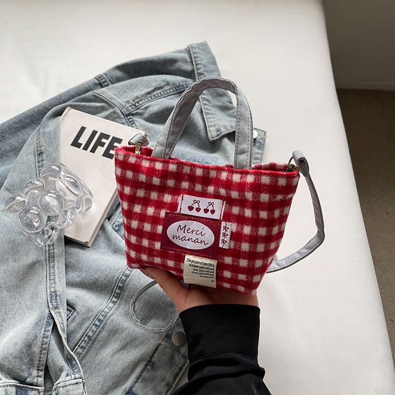 Red Shoulder For Women, Versatile Large Capacity Fresh Plaid Mini Bag, Crossbody Phone Bag_voghion.com