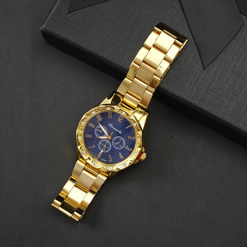 hot-selling watch gold shell blue face men's watch steel band quartz watch digital scale quartz watch_voghion.com