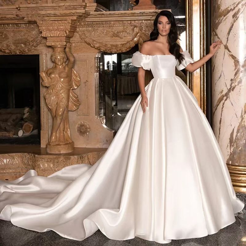 Women’s Clothing Tube Top One Shoulder Evening Dress Satin New Style Simple Light Wedding Dress_voghion.com
