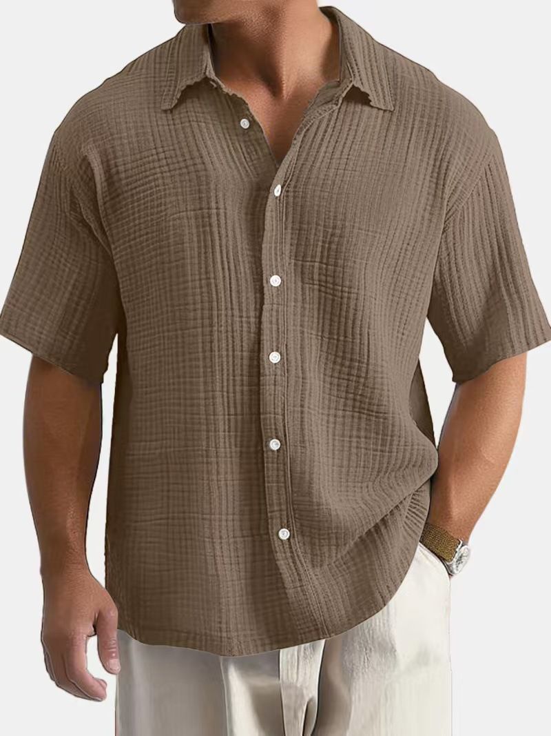 Abbigliamento da uomo Camicia casual da uomo in cotone a maniche corte con risvolto Abbigliamento da uomo_voghion.com