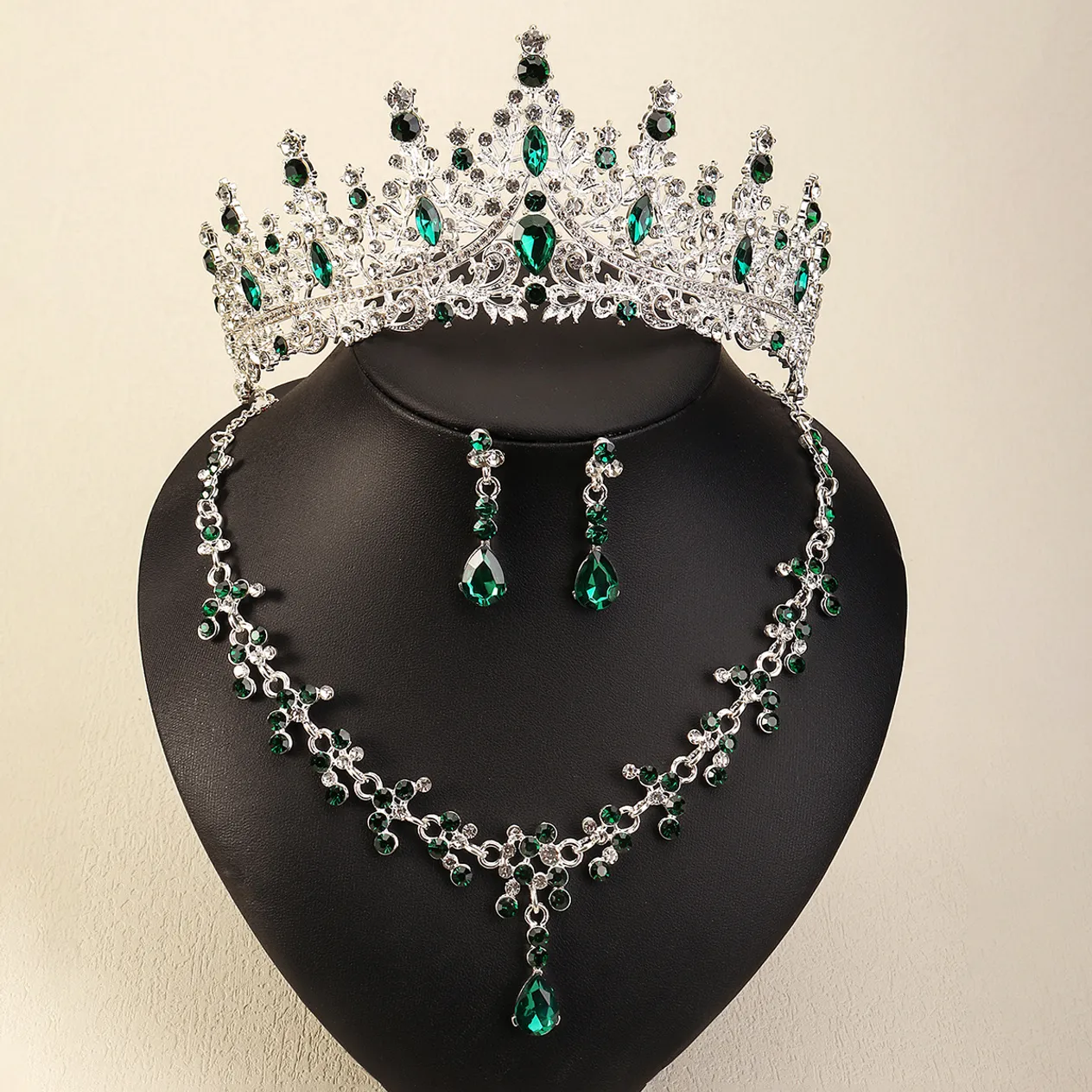 Nowy naszyjnik kolczyki luksusowy, wszechstronny zestaw biżuterii na bankiet weselny ze stopu wody i diamentowej korony ślubnej_voghion.com
