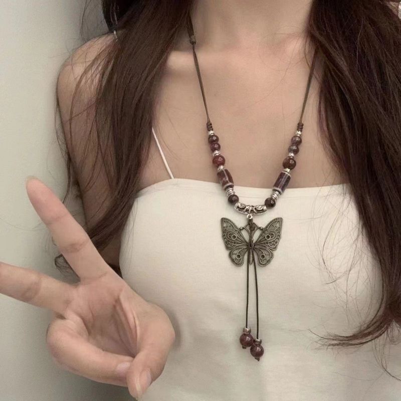 Bohemian Tibetan Ancient Tassel Necklace For Women With Exotic Charm Accessories, Ethnic Style Miao Neck Chain Jewelry_voghion.com