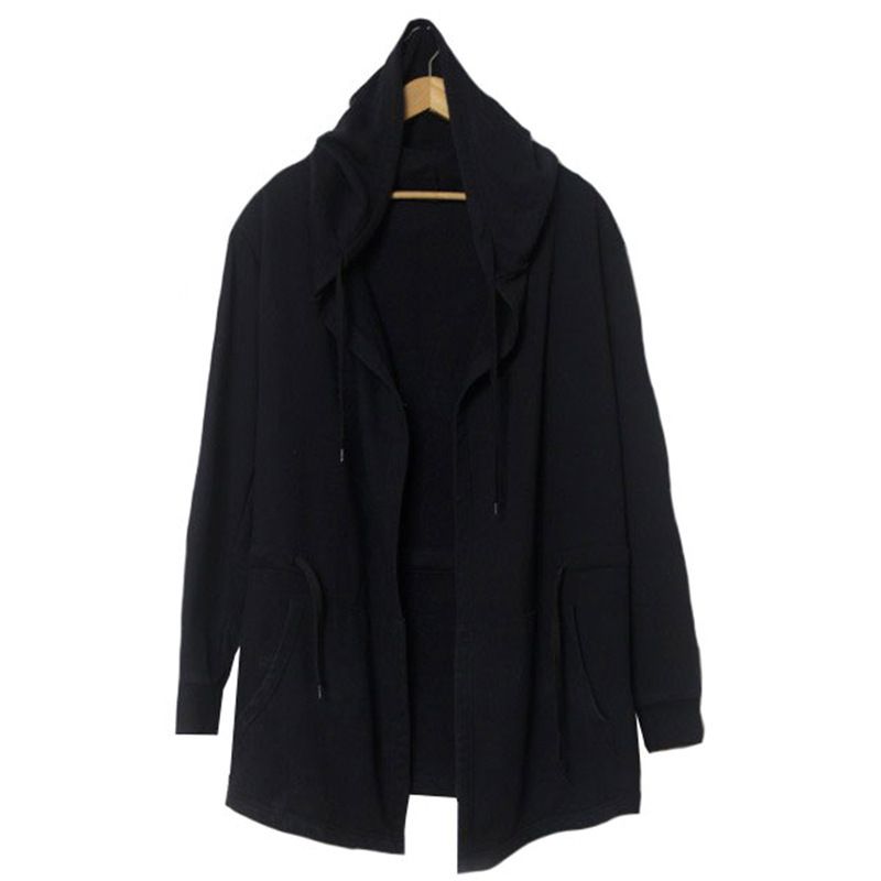 Modisches einfarbiges römisches Herbst-Outfit, mittellanger Umhang, Zaubererumhang, Herren-Kapuzenjacke in großer Größe_voghion.com