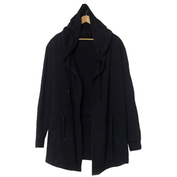 Modisches einfarbiges römisches Herbst-Outfit, mittellanger Umhang, Zaubererumhang, Herren-Kapuzenjacke in großer Größe_voghion.com