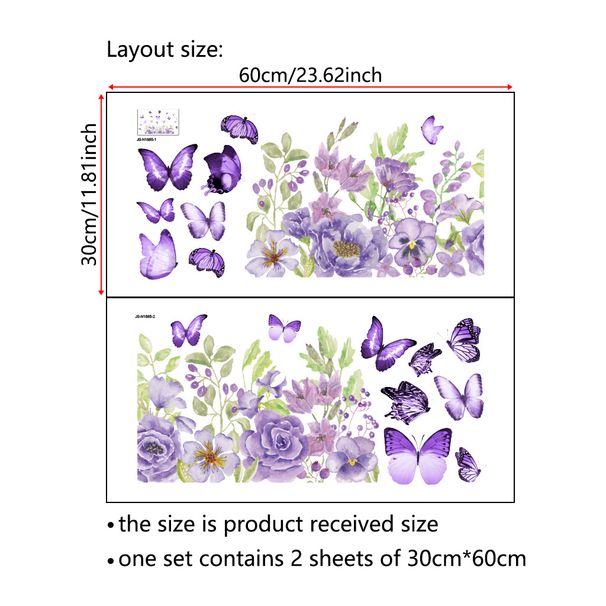 Lila Schmetterling Blumenhaufen PVC selbstklebendes Papier N1885 Wohnzimmer Bett entfernbare Wandaufkleber_voghion.com