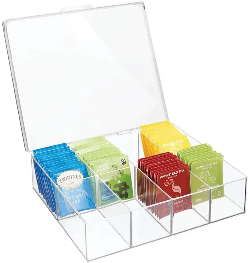 Acryl Tea Bag Organizer Storage Bin with Lid for Countertops,Pantry Container Holds Beverage Bags,Packets,Condiment Accessories_voghion.com