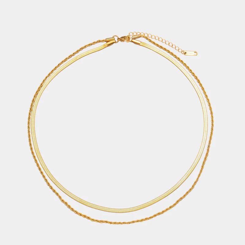 Double layered stainless steel blade twist necklace, feminine layered clavicle necklace, European and American fashion accessories_voghion.com