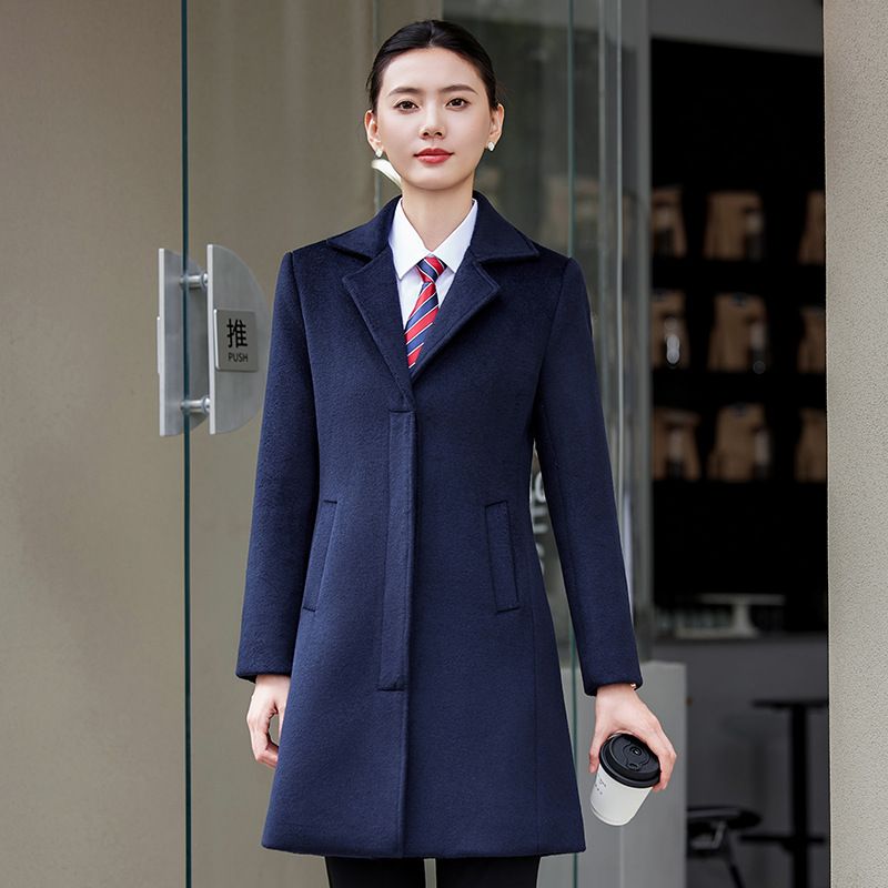 "Unisex Wool Blend Professional Coat – Mid-Length Workwear For Hotel & Office Managers (Navy/Black, S–4XL)"_voghion.com