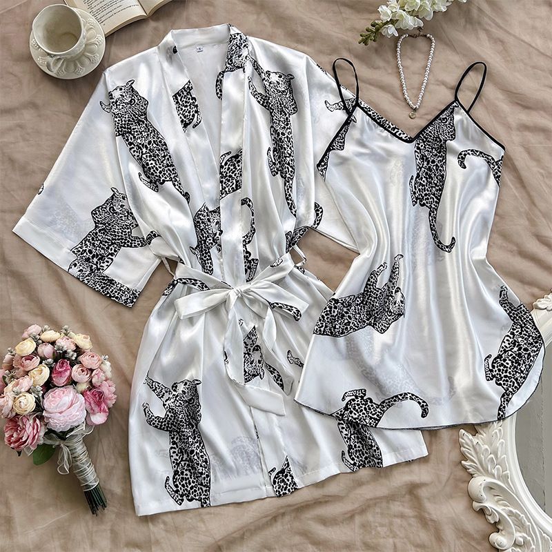 Conjunto de dormir de seda com decote em V – Camisola leve e com alça ajustável (P-GG)_voghion.com