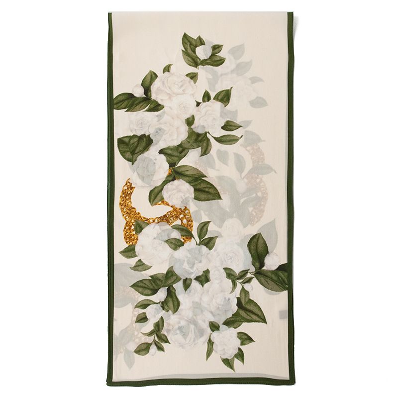 Mulberry Silk, Silk Scarf, Women's Spring/Summer 2024 Versatile Ink and Bamboo Printed Long Shave, Sun Protection Shawl,_voghion.com