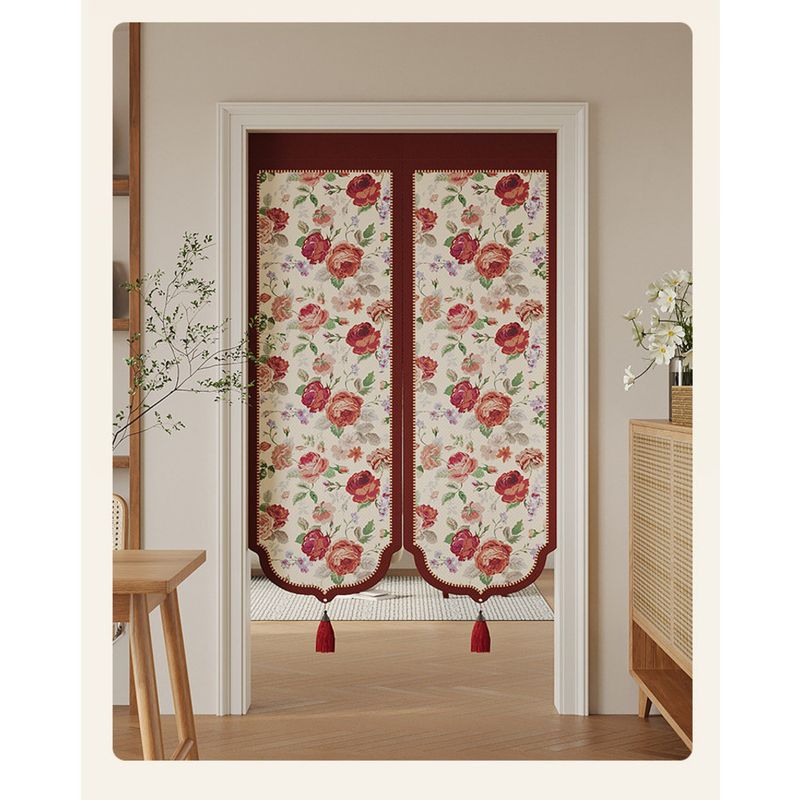 Red Cotton Linen Door For Bedroom Home Tea Room Privacy Partition Blocking Bathroom No-Drill Cloth Curtain_voghion.com