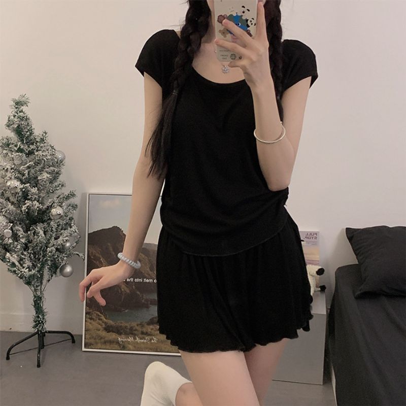 2024 Summer New Cotton Sleepwear for Women,  Simple and Casual Short Tank Top, Skirt Belt, Chest Cushion, Home Clothes,_voghion.com