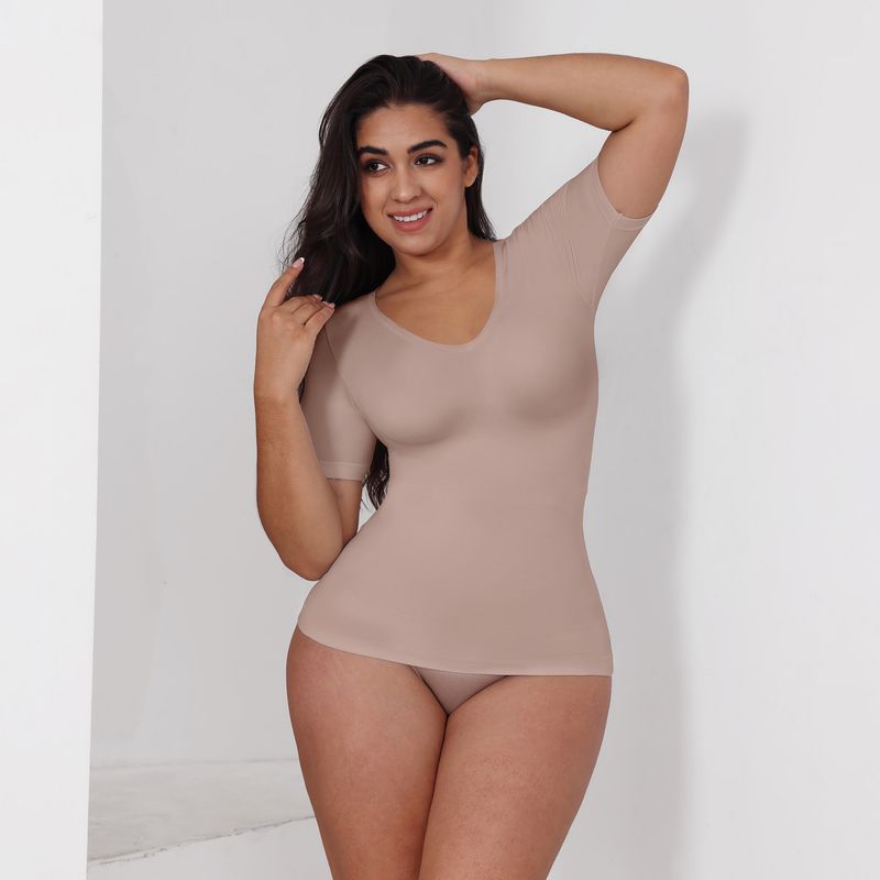 ​​Women's Plus Size Shapewear T-Shirt V-Neck Slimming Tummy Control Seamless Top For Everyday Wear​​_voghion.com
