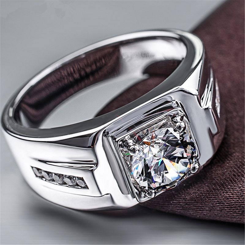 New domineering and fashionable diamond ring, men's platinum plated Mosang stone ring_voghion.com