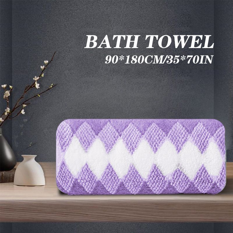 Toalha de banho de lã coral de malha com padrão de diamantes, conjunto de toalhas de banho de lã quente e macia e absorvente_voghion.com