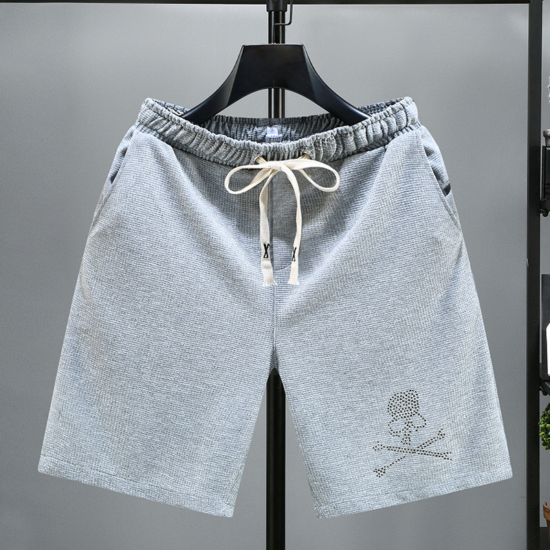 Sommer-Strickshorts, bedruckte Drill-Shorts für Herren, schnell trocknende Hose, modische Freizeithose, Netzstoff, Rot, Strandmode_voghion.com