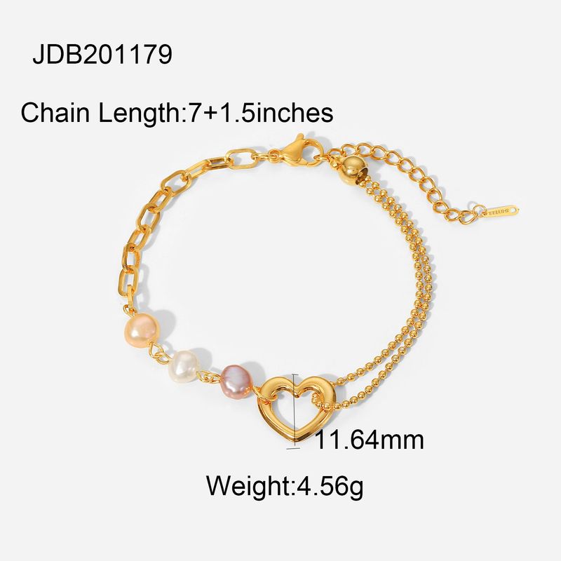 Nuovo braccialetto di perle con pendente a forma di cuore in acciaio inossidabile colorato placcato oro impermeabile per gioielli da donna_voghion.com