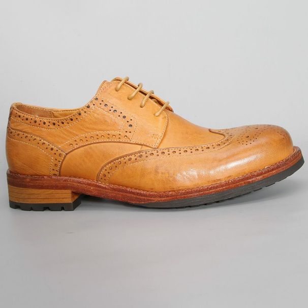 Classy Leak-Picking Cattle Goods Coming Washed Horse Men's Business Brogue Retro GOOD YEAR Leather Sole Derby Shoes_voghion.com