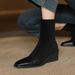 Elastische Dünne Neue Herbst Neue frauen Square Toe Patchwork Mode Blockabsatz High Heels Kurze Stiefel Frauen_voghion.com