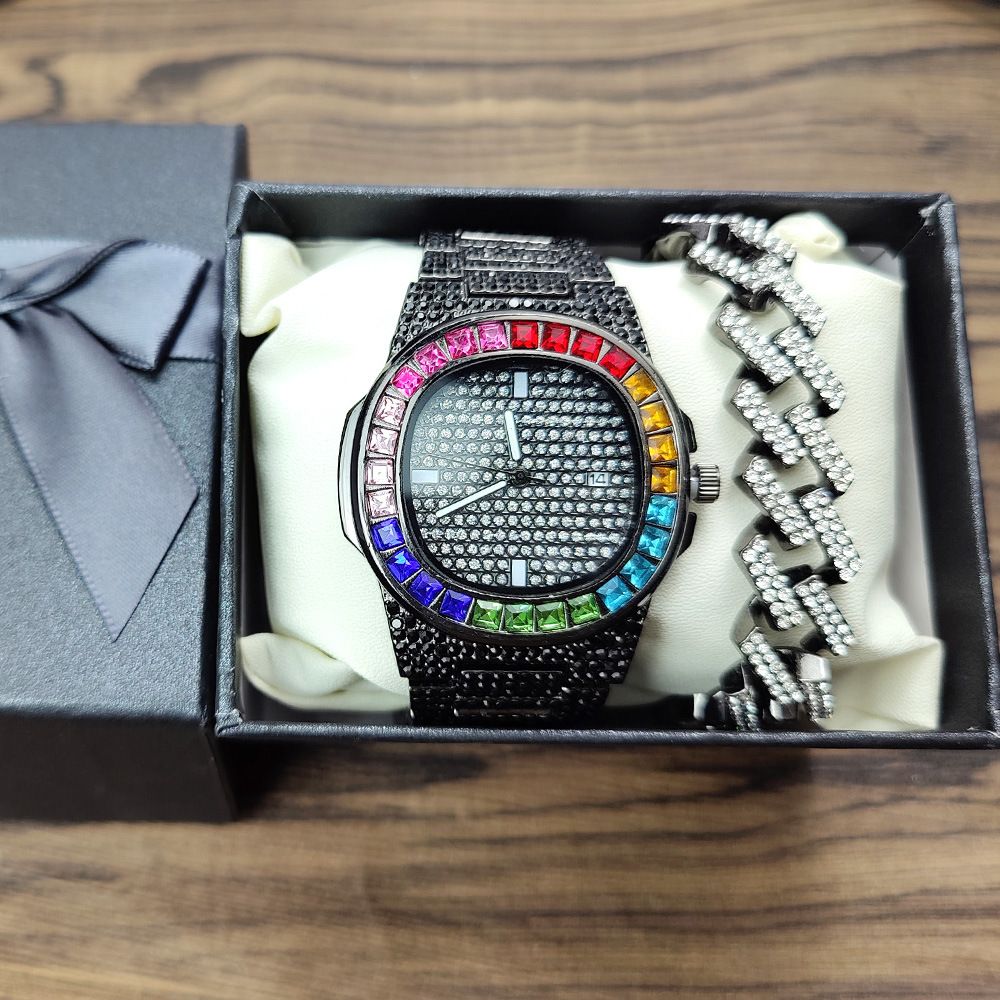 Dimanta pulksteņu aproču komplekts hiphopa dāvanu komplekts_voghion.com