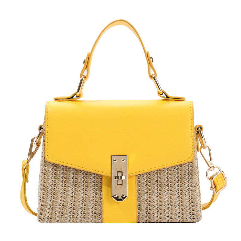 Women's Fashionable Lock Buckle Grass Leisure Handpicked Texture Oblique Cross Beach Woven Single Shoulder Bag_voghion.com