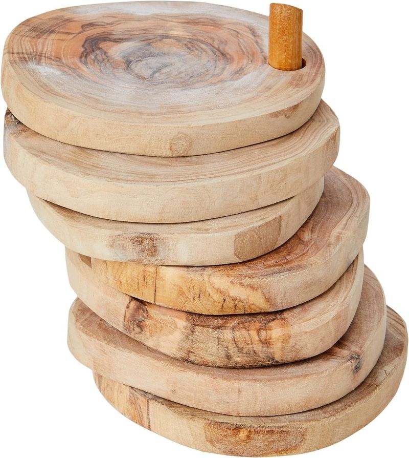 Olive Wood Coaster Set with Holder -7 Pcs_voghion.com