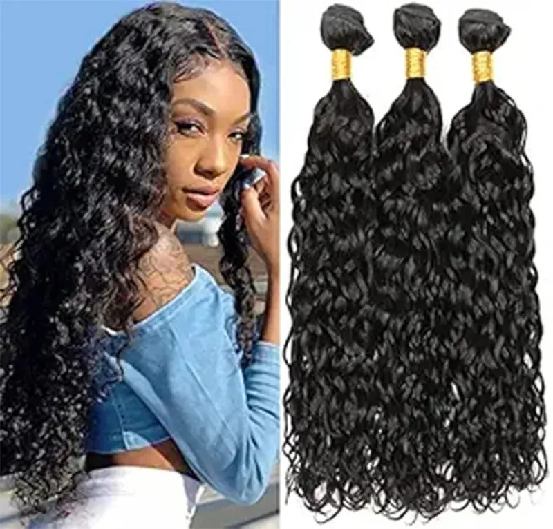 Water Wave Double Weft Bundles Czyste brazylijskie włosy ludzkie Naturalny czarny kolor 100% ludzkie włosy Jakości Remy dla kobiet_voghion.com