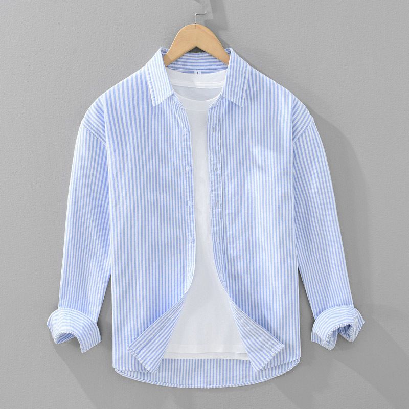 Camicia da uomo a maniche lunghe con bottoni, a righe, casual, in cotone, estiva, da spiaggia, da sposa_voghion.com