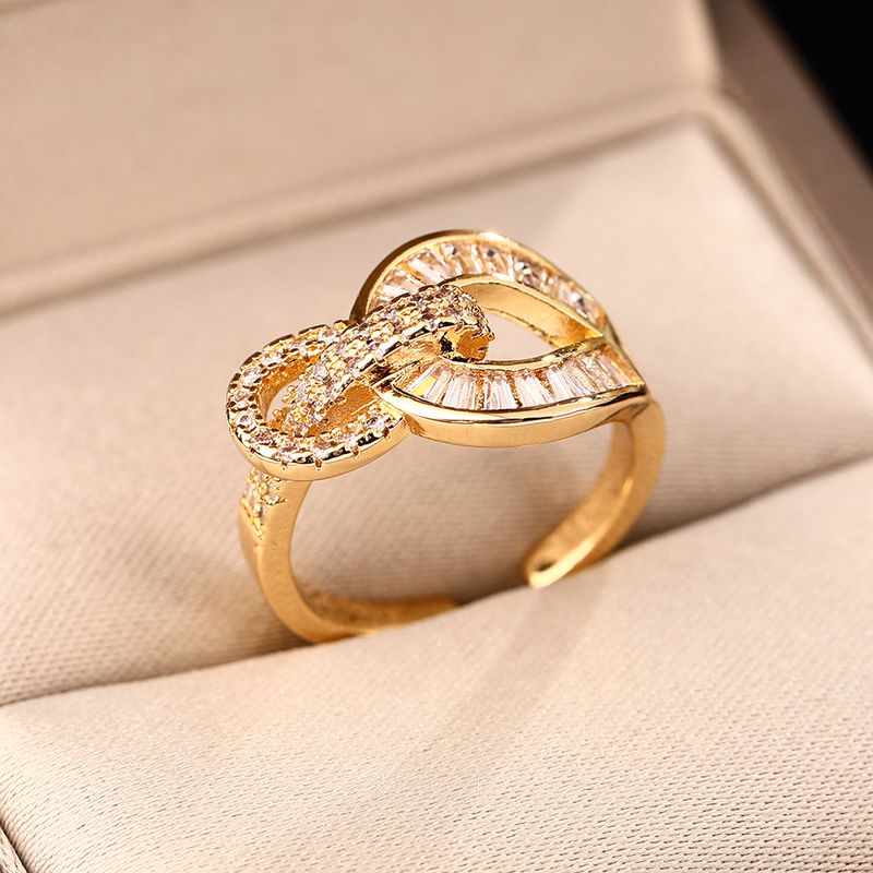 network Red New Diamond Inlaid Horseshoe Chain Link Female Ins Fashion Index Finger Opening Free Adjustment Ring_voghion.com