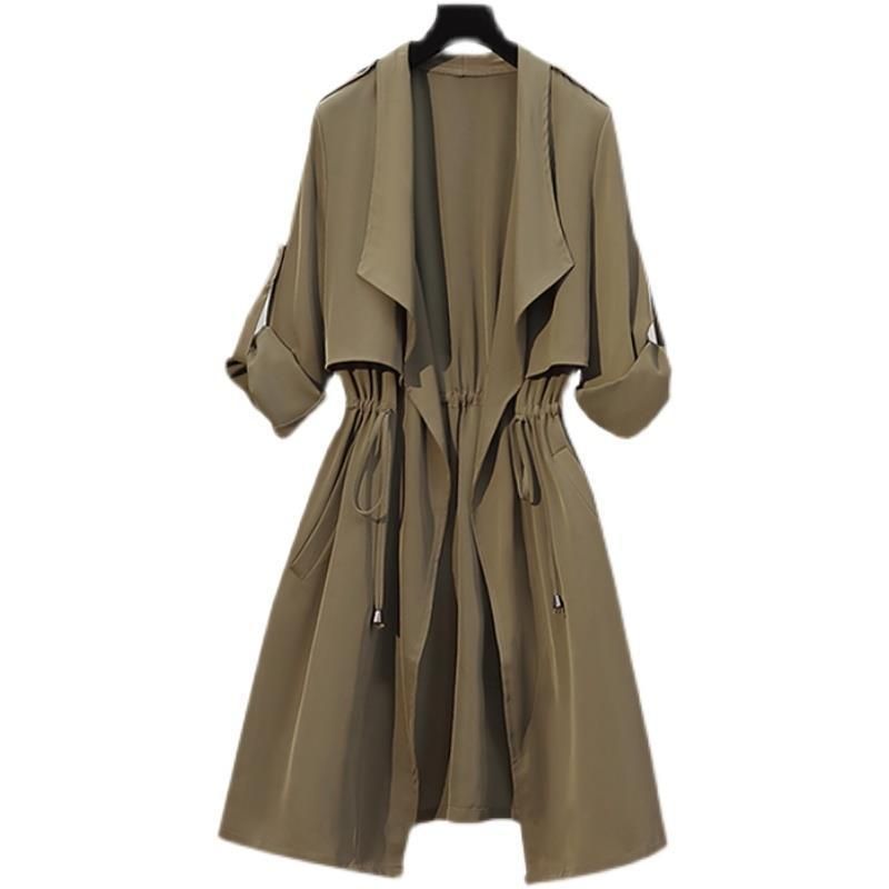 Lässige lange Windjacke für Damen – einfarbiger Reversmantel für Herbst und Winter_voghion.com