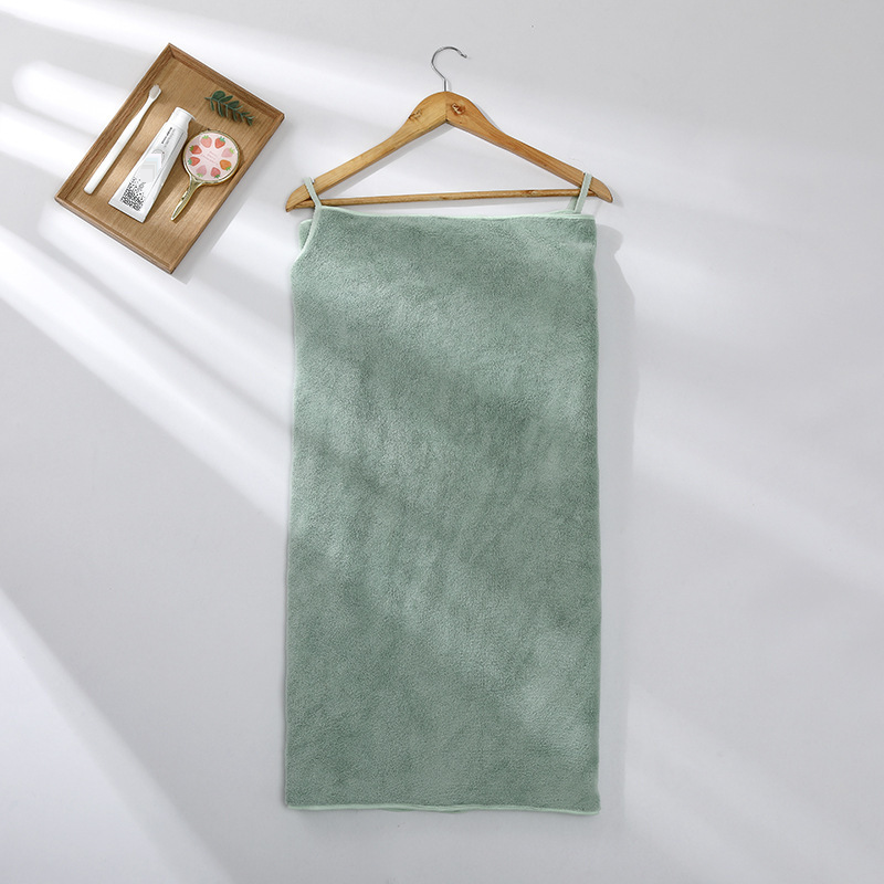 Women's Coral Fleece Bath Wrap Dress - Adjustable Strap Spa Robe, Ultra Soft & Quick-Dry (200-300gsm, Pink/Blue/Green/Brown, 70x140cm & 87x150cm)​_voghion.com