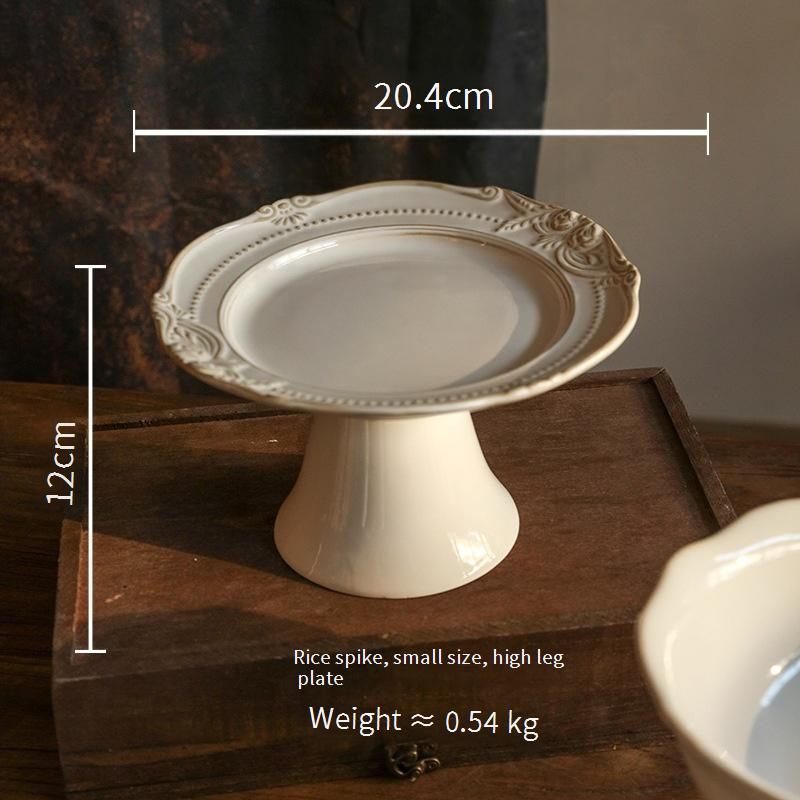 Elegant Ceramic Tiered Dessert Stand With Wheat Embossing – Vintage European-Style Footed Cake Plate For Afternoon Tea, Party Snacks & Fruit Display_voghion.com