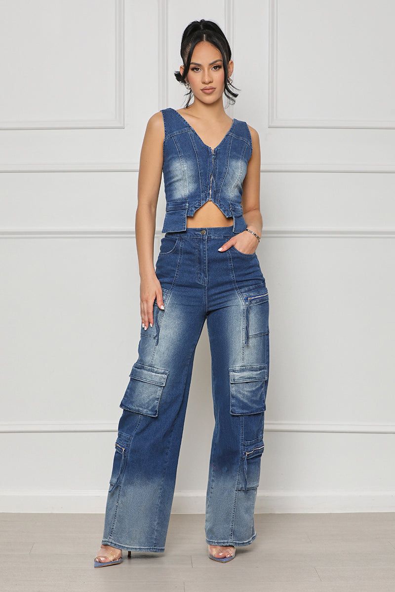 Damenbekleidung Mode Freizeit Neue Multi Pocket Wide Leg Retro Weste Anzug_voghion.com