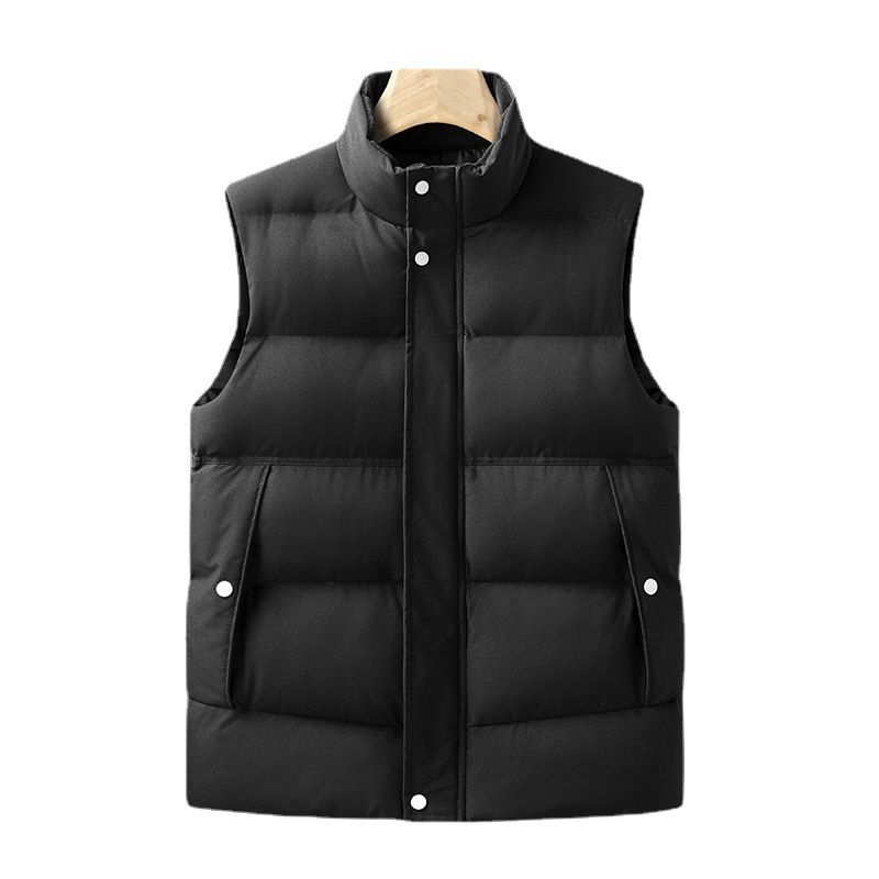 Men's Casual 2024 Autumn Winter New Stand Collar Warm Fleece Solid Color Large Size Loose Cotton Vest_voghion.com
