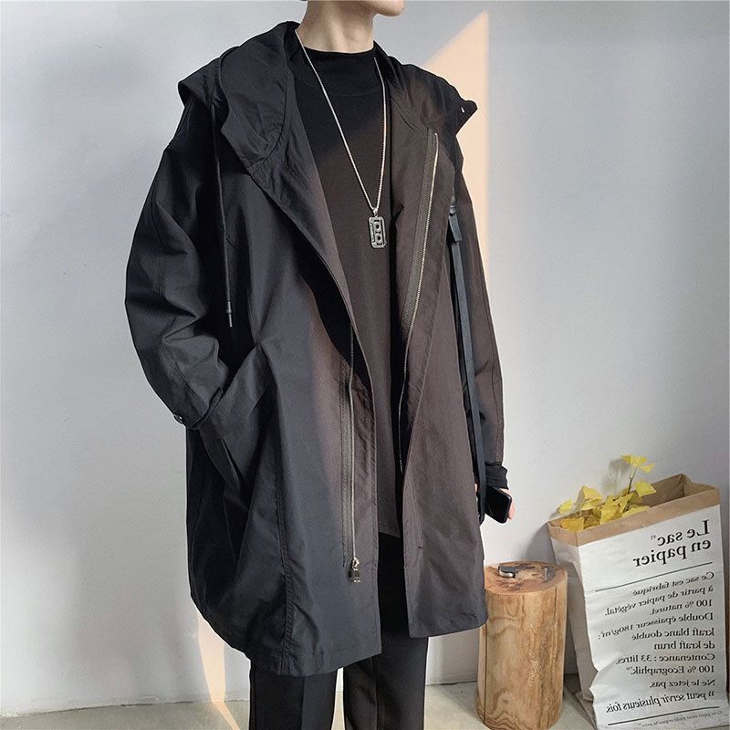 ​Langer Trenchcoat mit Kapuze für Herren – Leichter, lässiger Windbreaker mit mehreren Taschen, lockere Passform, stilvoll inspirierte Oberbekleidung für Frühling und Herbst​_voghion.com