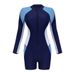 Naisten uimapuku - UPF 50+ täyspeittävä uimapuku | Vetoketju edessä ja ihottumasuoja surffaukseen/sukellukseen (musta/sininen, S-XL) | Nopeasti kuivuva uima-asu_voghion.com