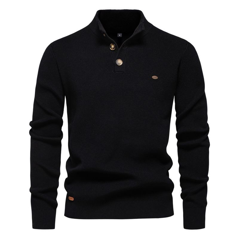 Men's Long Sleeved Half Zip Stand Up Collar Solid Color Cross Border Casual Fashion Sweater_voghion.com