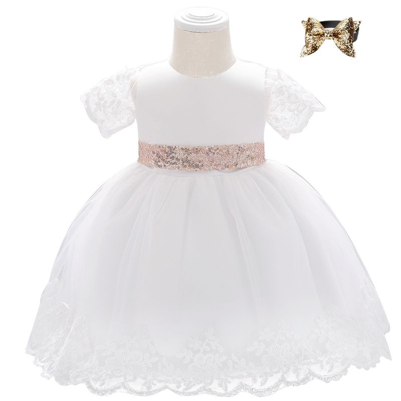 Mère et enfants bébé robe de baptême dentelle paillettes bébé européen et américain robe de princesse cent jours robe pour enfants robe en dentelle plissée_voghion.com